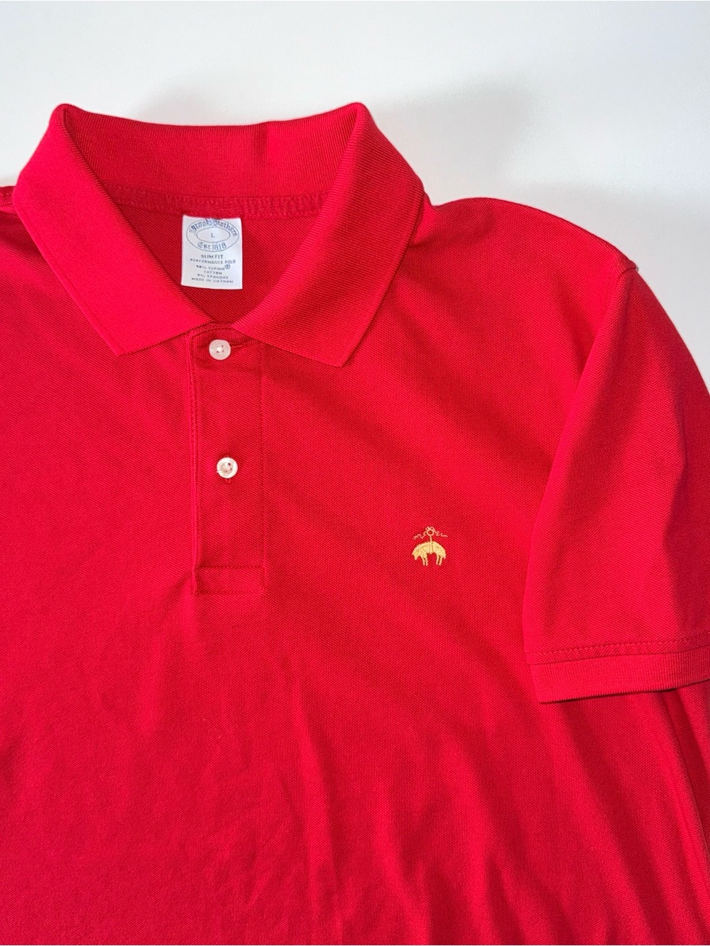 Brooks Brothers Performance Polo Shirt Men's L Red Stretch Cotton Slim Fit